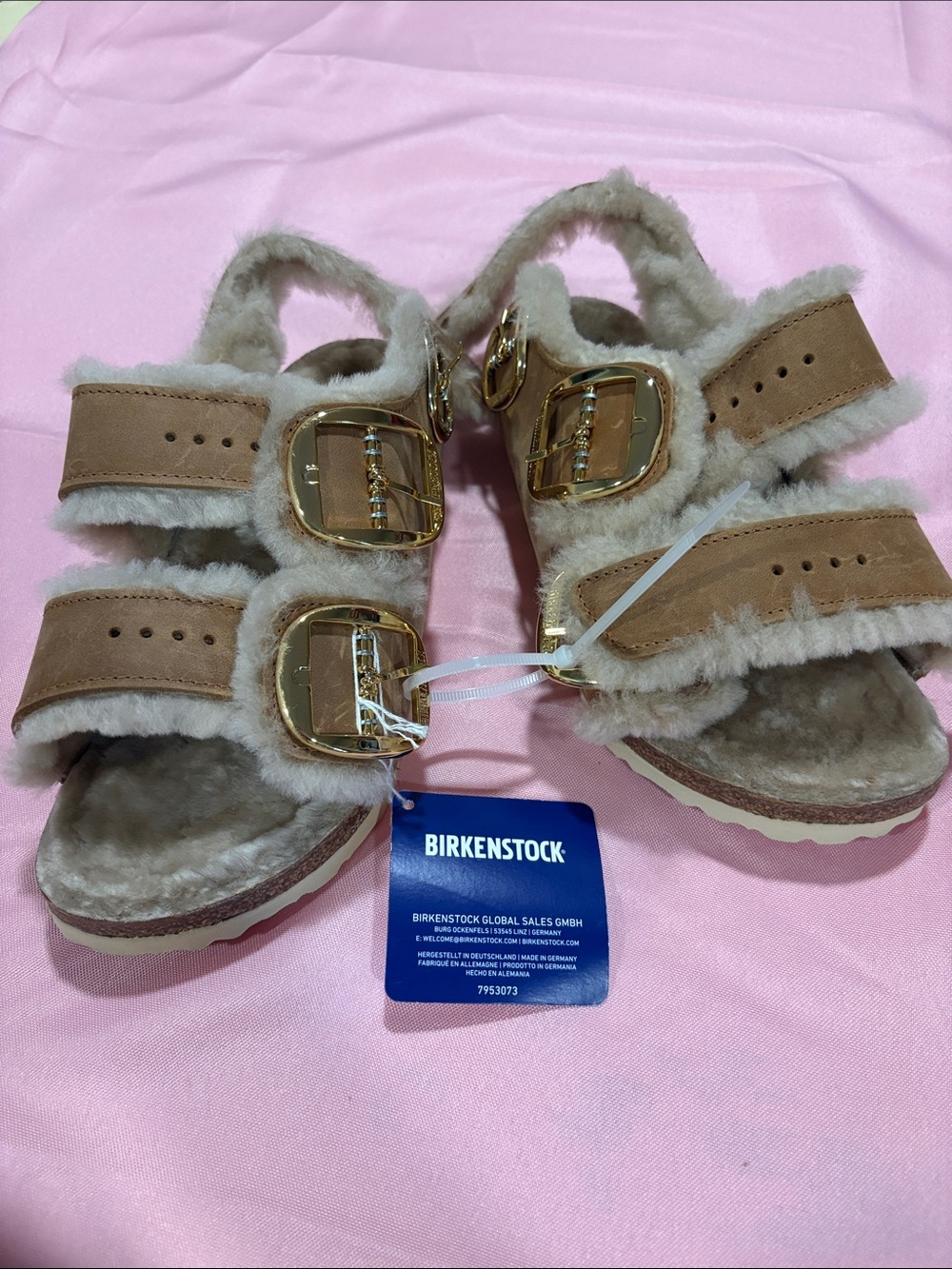 Birkenstock Milano Big Buckle Shearling Cognac Sandals EU 35 NWT No Box